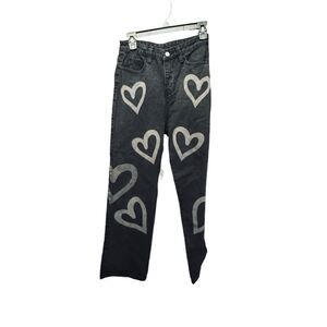 NWT. Fashion Sexy Lounge. Women’s Black White Heart Jeans. Size Medium.